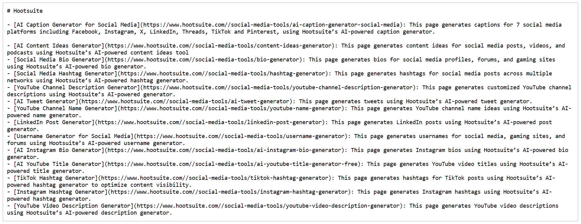 Exemplo de arquivo Hootsuite LLMs.txt